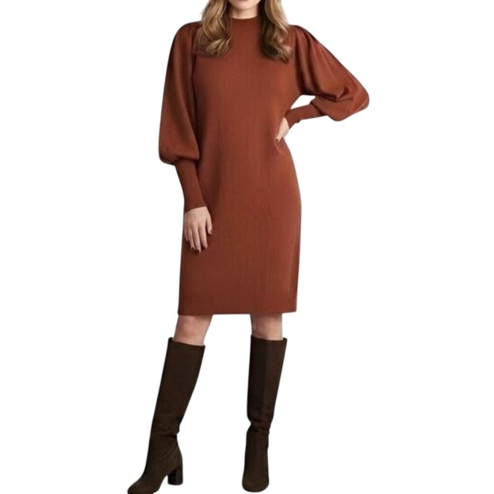 NWT Vince Camuto Balloon Sleeve Sweater Dress Rust S